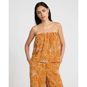 EXPRESS Orange Embroidered Floral Strapless Tube Top Size Large NEW NWT
